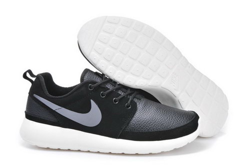 Nike Roshe Run Mens Shoes Leather Black Silver White Factory Store